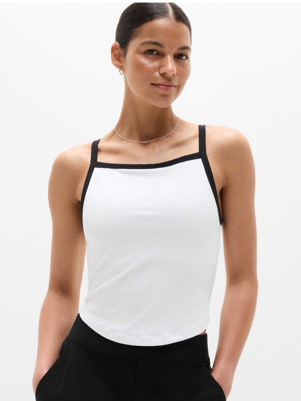 Athleta Signature Rib Apron Support Top. White/Black. Small. New with tags